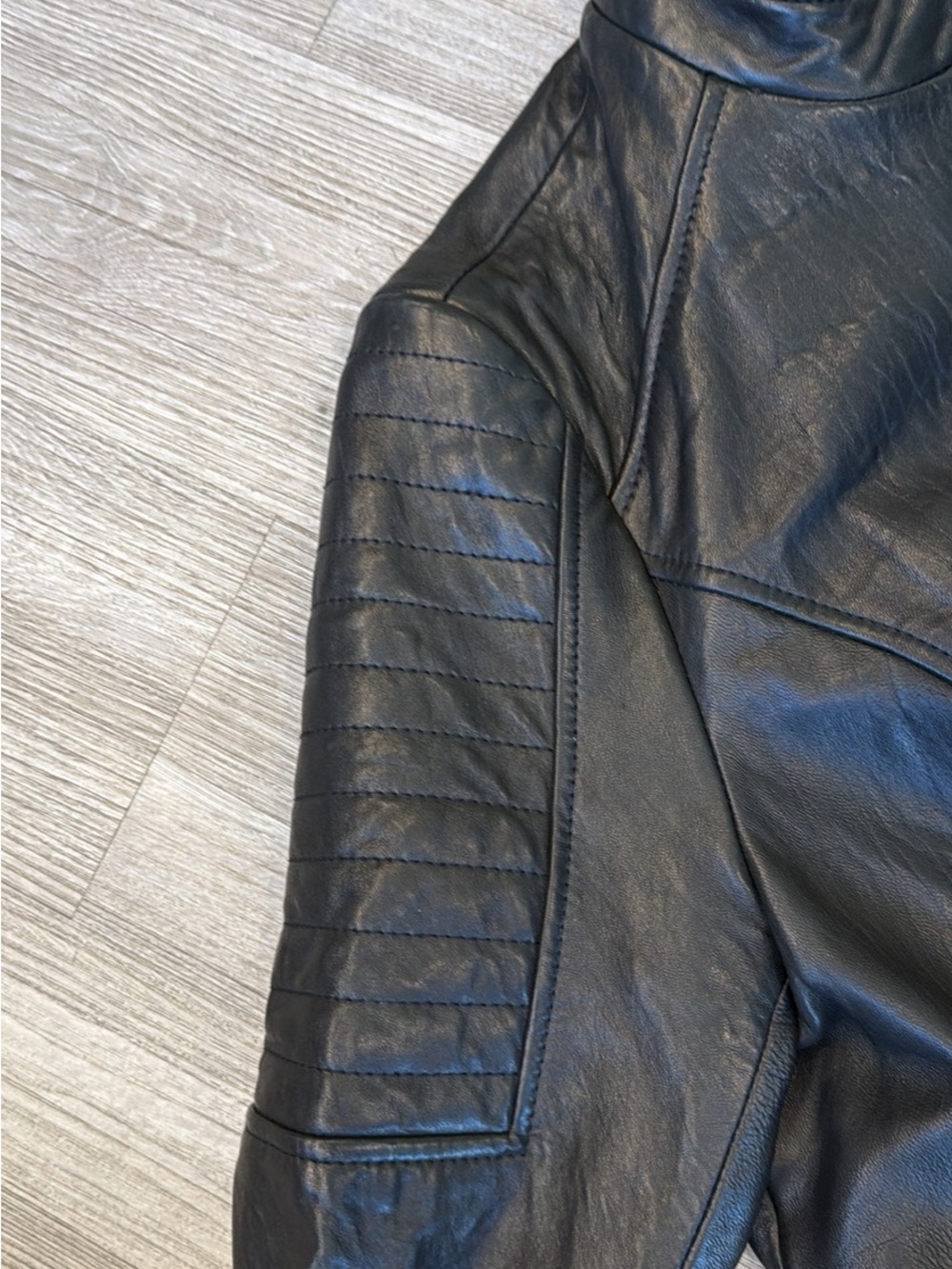 Wilson Black Leather Biker Jacket with Quilted Shoulders - Picture 3 of 4